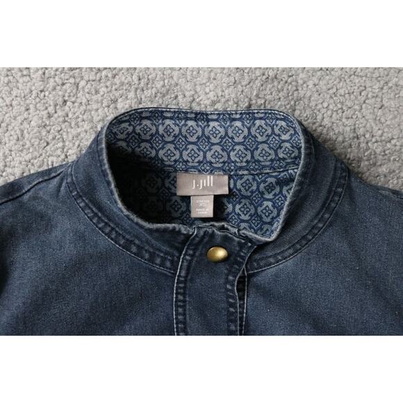 J. Jill Jacket Womens Xs Denim 4 Pocket Printed Cuff Dark Wash Light Weight - Picture 8 of 11